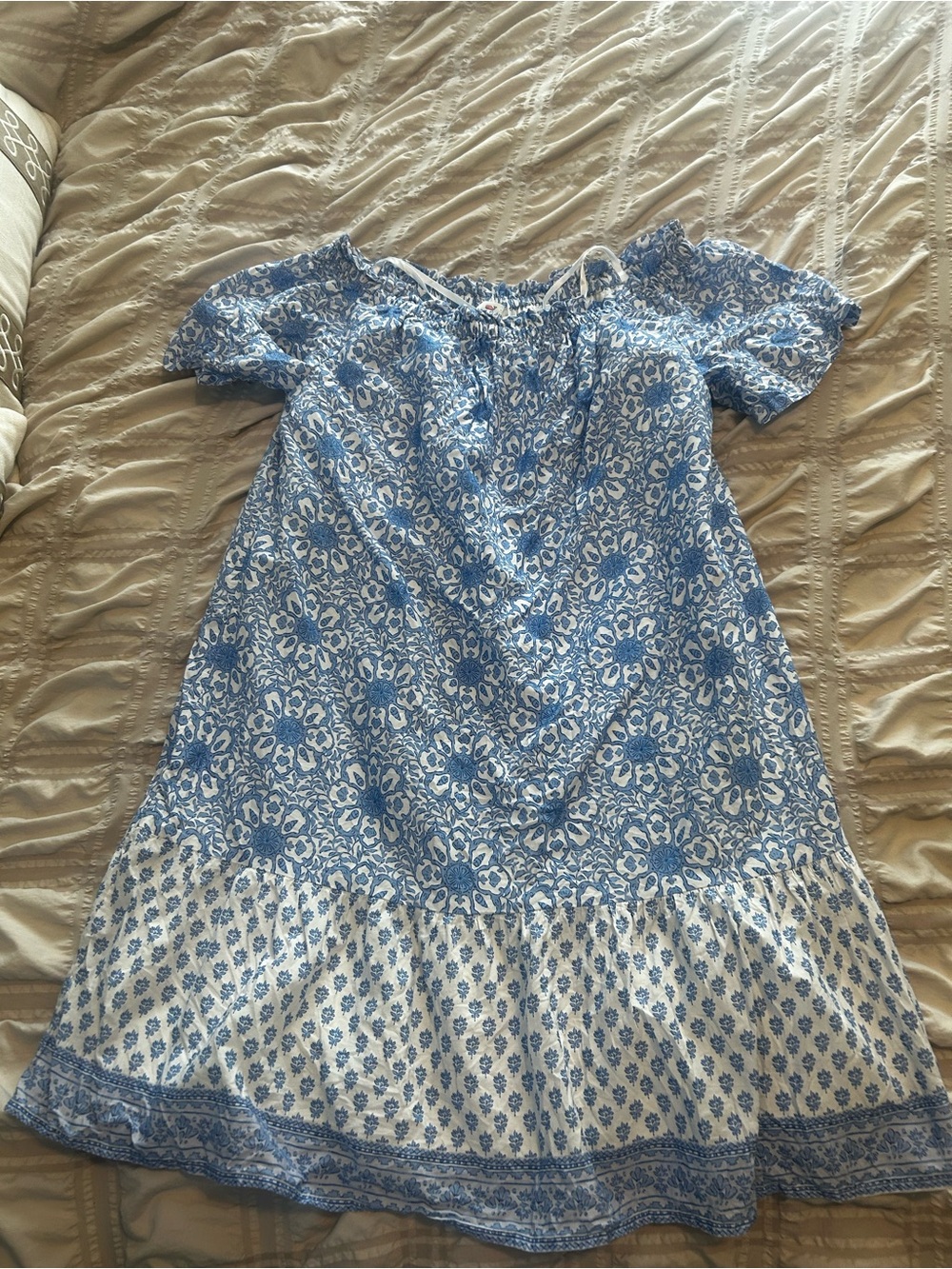 Vineyard Vines Blue and White Floral Off-Shoulder Dress